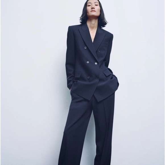 Zara Bloggers Fav Navy Blue Tailored Double Breasted Lapel Collar Blazer‎ Zs S - Picture 6 of 16